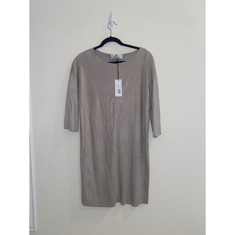Domenico Vacca Dress Ultra Suede Beige L/S Raw Hem Size 6 NWOT